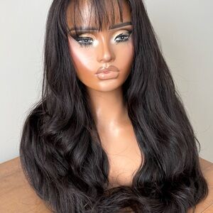 Dark Brown Long Wavy Women's Wig with Bangs - Brand Unknown